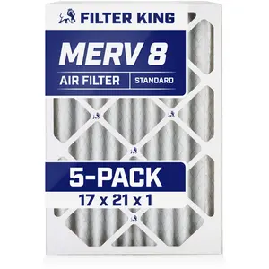 Filter King 17x21x1 Air Filter | 5-PACK | MERV 8 HVAC Pleated A/C Furnace Filters | MADE IN USA | Actual Size: 17 x 21 x .75"