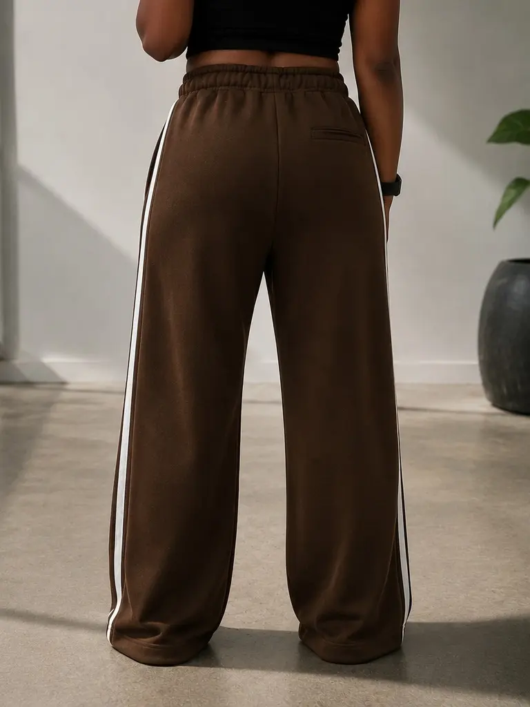 Men's & Women's Oversized Brown Wide-Leg Sweatpants with Double Side Stripes Everyday