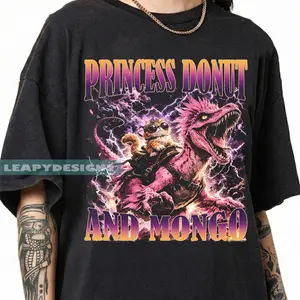 [ Sale Up To 40%]Comfort Colors® Princess Donut and Mongo T-Shirt, Dinosaur Pug Graphic Tee, Fantasy Novel Shirt