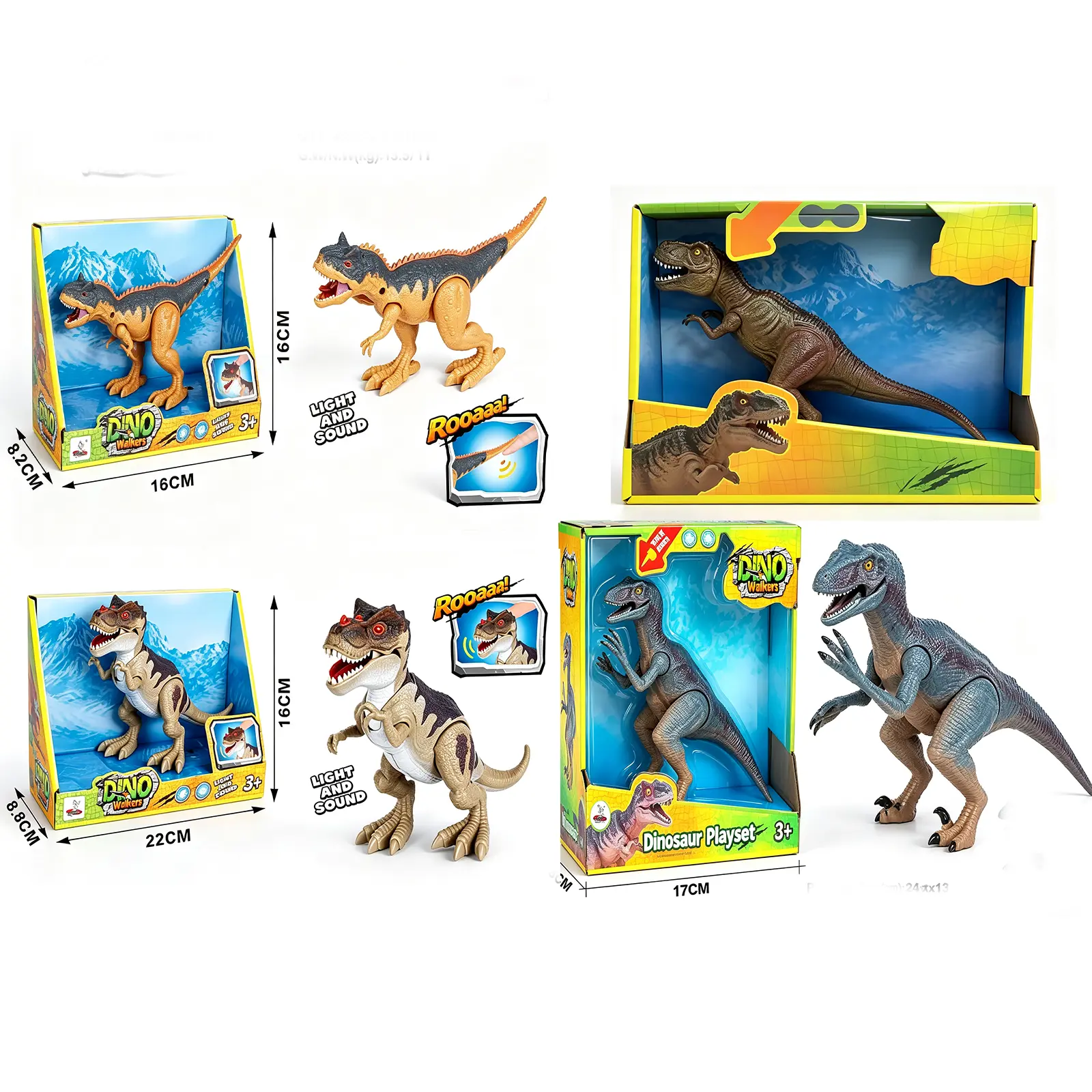 4Sets Realistic Dinosaur Action Figure Set, Roar Sound  Velociraptor Atrociraptor Dino Toy, T.Rex Movable Dinosaur Playset Birthday Gift for Kids Boys Girls Age 3+