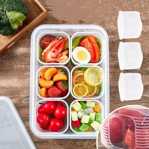 6 Piece Six Compartment Refrigerator Storage Box Detachable Food Storage Containers Plastic Food Storage Organizer with Lid Fashion Accessories