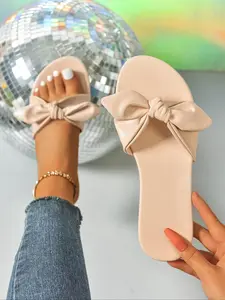 Women's Fashionable Bowknot Design Slides, Casual Comfortable Flat Slippers for Summer, Lightweight Breathable Shoes for Daily Wear, Girl