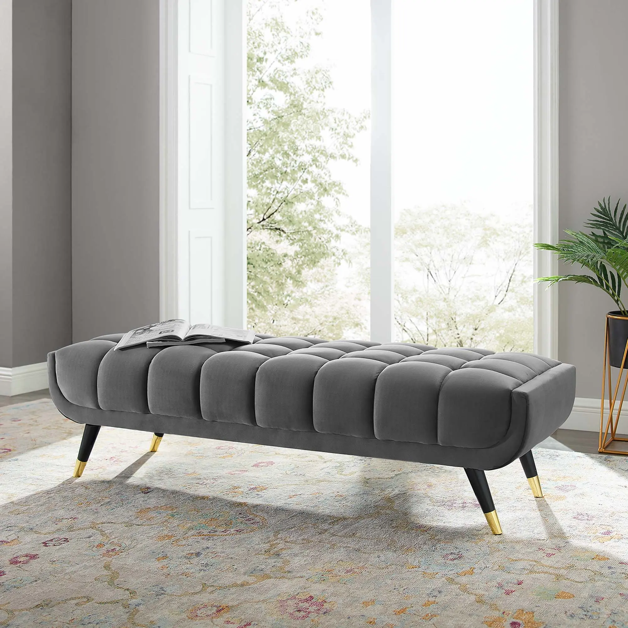 Modway Adept 60" Performance Velvet Bench in Gray