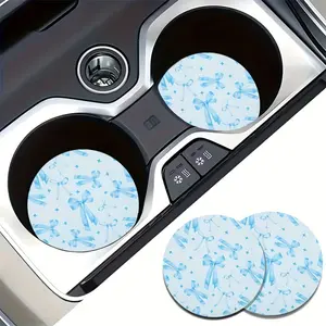 2pcs Blue Bowknot (Bow) Car Cup Coasters & Holders - Non-Slip Rubber Dashboard Protectors with Female/Male Icons, Heavy-Duty Vehicle Accessories for Ashtray/Drink Holders, Compatible with Most (No /)