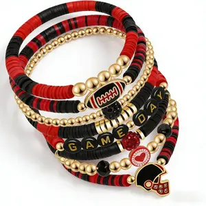 Game Day Bracelet Football Charm Beaded Stretch Bracelet Sports Jewelry for Football Dads Moms Coaches Fans Gifts