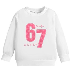 Girls' Funny 67 Number Graphic Sweatshirt - Pink & Bold 67 Design with Hearts & Stars - Soft Stretch Knit Round Neck Casual Everyday & Birthday Outfit - Spring Summer Fall Playwear - Funny Age Number Tee for Girls (67 Years Old Humor)-Trendy Street Style