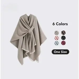 [6 colors, One Size] Warm Chic Shawl Wrap Poncho, Best Item For Winter and Travelling, Keep You Cozy On The Flight