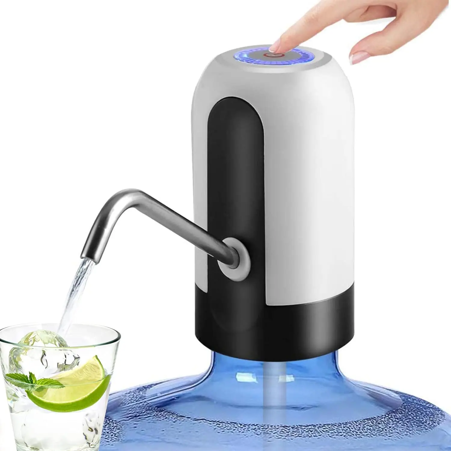 Portable 5-Gal Water Bottle Pump Dispenser, Kitchenware Drinking Utensil for Home, Office, Camping - White
