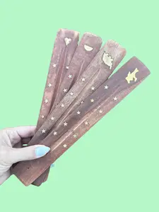 Wooden Incense Holder with Gold Star Details - Includes Free Incense Pack, Aroma-Boosting Home Fragrance Accessory for Home Use
