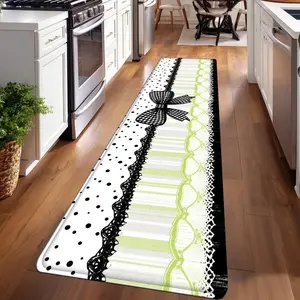 1PC，Black White Green Bow DecorationPatterned strip rugs, used for everyday or festive decorations, entryway mats, RV mats, bathroom non-slip mats, bedroom bedside mats, and kitchen mats.