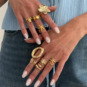 9Pcs/Set Bohemia Starfish S Sea Turtle Open Ring for Women Trendy Punk Gold Color Geometric Knuckle Joint Ring Beach Jewelry