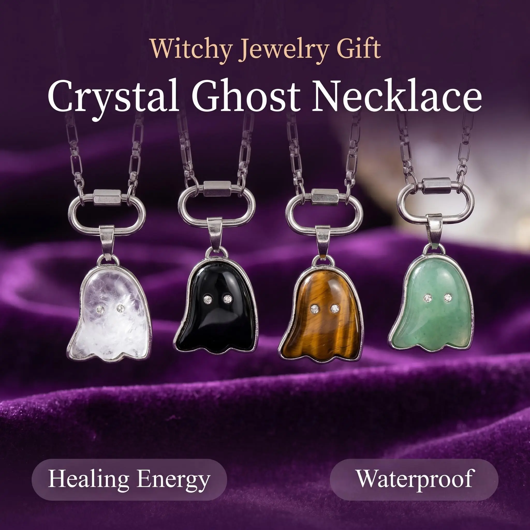 Unisex Elegant Metal-Coated Crystal Ghost Necklace - 20-in Pendant, Ghost Shape, Reiki Chakra Healing, Chakra Balance, Energy Boost, Comfortable Fit, Luxury Costume Jewelry, Witchcraft Aesthetic, Meaningful Gifts for Adults, Daily Wear, 20-Inch Pendant, 2