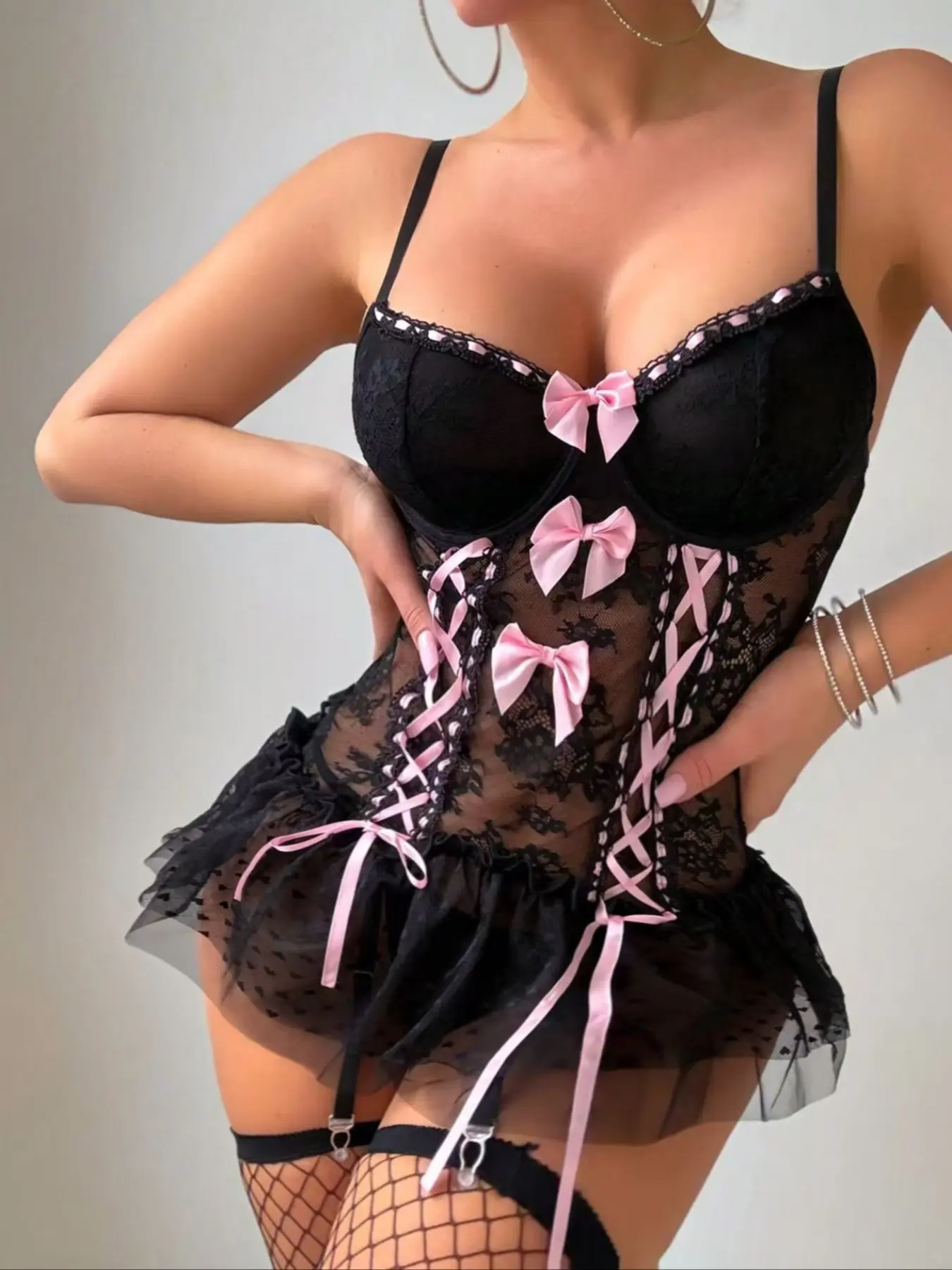 sexy lingerie and clubwear Open Bra Mesh One Pieces Lace Sexy Teddy Clubwear Bodysuit Lingerie main image 1