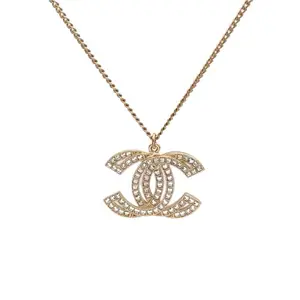 Pre-owned 【Alea】CHANEL 16C Double C Rhinestone Necklace Alloy