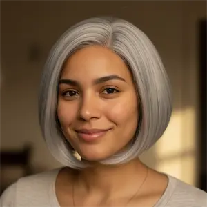 Sylvia-Wigked Mono-Lite 12 Inches Mixed Light Gray with White Money Piece Inward Curl Short Bob Free Part Average Cap Size Wig