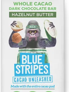 Blue Stripes Whole Cacao Hazelnut Butter Chocolate PACK 12, Bar 2.1 OZ