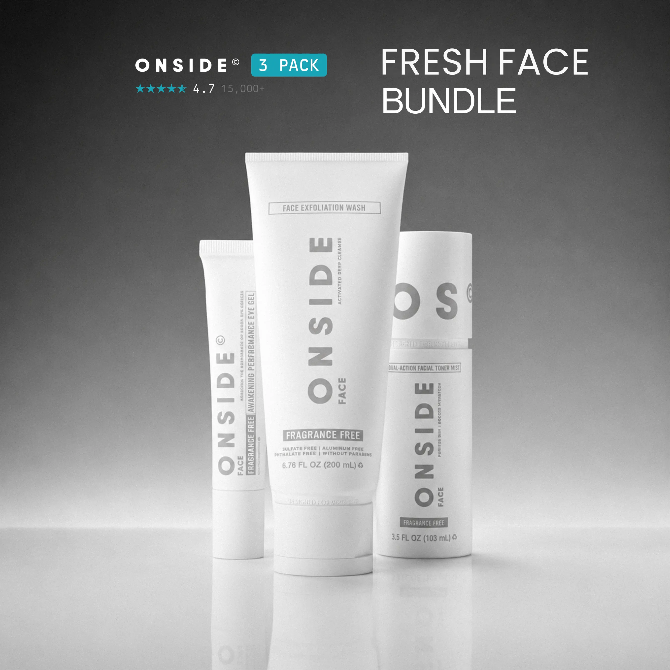 ONSIDE Fresh Face Bundle | Face Exfoliating Wash, Awakening Under-Eye Gel, Face Cleanser Mist
