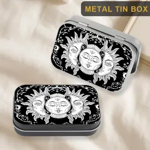 1Pc Funny Sun and Moon Pattern Metal Hinged Tin Box, Mini Portable Lid Cigarette Case, Snap Closure Rectangular Storage Box with Hinged Lid, Suitable for Home and Office, Sewing, Cigarette Storage and Travel Use, Christmas Gift, Durable Storage Organizer