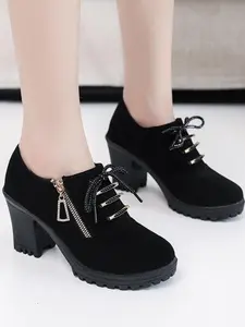 Women's Fashionable Lace Up Front Ankle Boots, Casual Comfortable Zipper Design Boots for Daily Wear, Female All-match Trend Shoes for Fall & Winter, Footwear