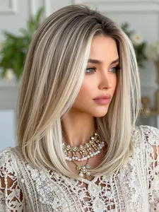 13x3.5 Lace Front Wig, Medium Length Lace Style Straight Hair, Gradient, Heat Resistant Fiber, Daily Party Cosplay Use, Machine Made Wig, Lace Frontal Wig