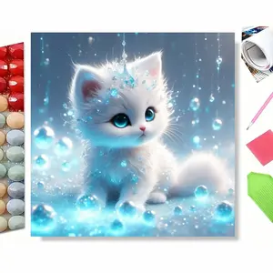 5D Diamond Painting Kit - Enchanted Ice Crystal Kitten | Full Drill DIY Art for Magical Home Decor, Perfect for Cat Lovers, Winter Themes & Relaxation | Craft a Sparkling, Whimsical Scene to Unwind & Cherish