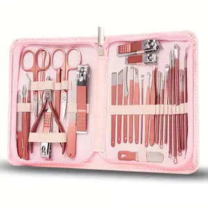 A set of 30-piece nail scissors and nail clippers for home use, made of stainless steel, a set of beauty nail tools. It is the favorite of girls, featuring pink nail scissors and foot nail scissors