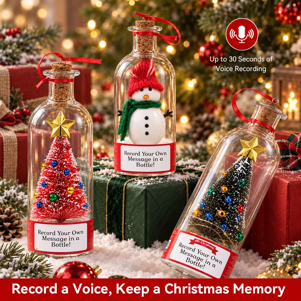 Personalized Record-Replay Voice Keepsake Glass Bottle - Record Christmas Messages, Includes Mini Christmas Tree, Battery-Powered Festive Decor, Personalized Present, Appreciation & Party Gifts for Family,#tiktokshopstockup