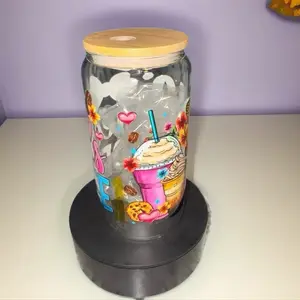 16 oz Glass Tumbler with Bamboo Lid & Plastic Straw Reusable Fashionable Design for On-the-Go Drinks Hand Wash Only Clear View Natural Touch Complete Drinking Solution