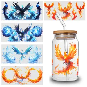 5 Sheets Phoenix Flames UV DTF Stickers Transfer Sticker Decal Waterproof Decals Home Decor Positive Affirmations Art for 16 oz Tumbler Winter Landscape Canvas Posters