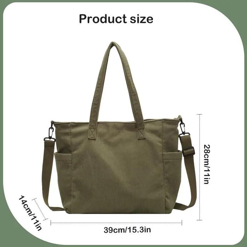 Women's Striped Corduroy Large Capacity Crossbody Bag – Bandolera Unisex, Vintage Boho Shoulder Purse with Detachable Adjustable Strap, Everyday Bag for School, Travel, Outdoor Sports, Lightweight & Durable