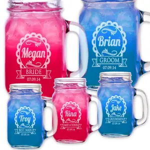 Cute Wedding Party Personalized Mugs Mason Jars with Handle Engraved Groomsmen Favor Bridesmaid Gift Idea Drinking Glasses