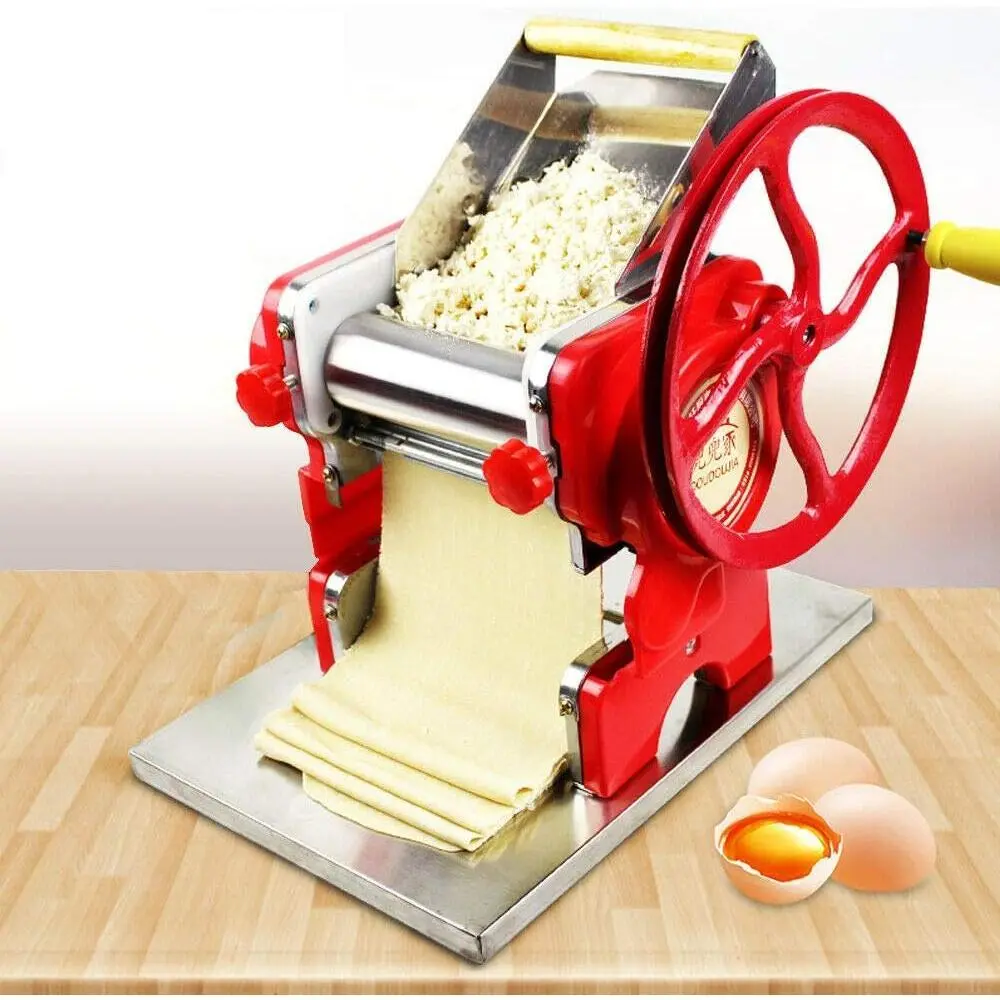 Rustproof Commercial Stainless Steel Hand Crank Pasta Maker - Adjustable 0.5-5mm Thickness, 16cm Stick Width, Imitation of Cane Principle, No Need to Mix Wheat Flour, Easy to Clean Reusable Home Cooking Tool for 5-10 People, Red Kitchen Utensil