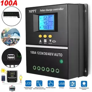 MPPT Solar Charge Controller 100A 12V 24V 36V 48V LCD Display Battery Intelligent Regulator Max 100V Input Dual USB for Lead-Acid/Lithium (100A)