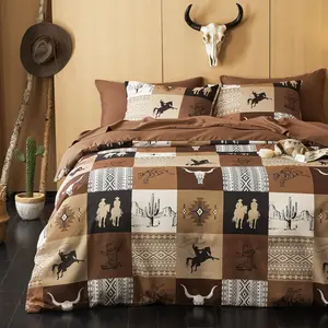 - Comforter Set, Southwestern Aztec Horse Cowboy Rustic Ranch Pattern Printed, Soft Lightweight Bedding, 3 Pieces, Tan Brown, Queen Size