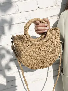 Straw Crossbody Bag, Stylish Beach Vacation Straw Bag, Semi-Circular Openwork Women Tote Bag,Suitable for Outings, Travel, Beach, And Vacations, A Suitable Gift for Girlfriends, Family, Friends, And a Suitable Valentine's Day, Birthday, And Holiday Gift.