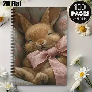 1 Spiral Coil Notebook 5.7x8.26 Inch, Cute Rabbit Design, Durable Binding, Daily Journal for School Office, Travel Diary, Camping Outdoor Adventure Log, Perfect Gift for Kids Teens Women on Easter Birthday Christmas [2D] Flat