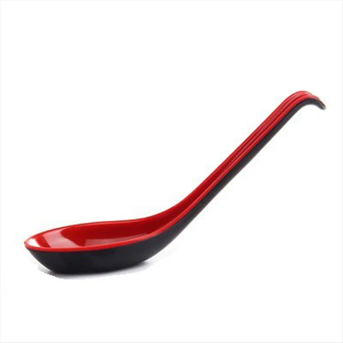 10PCS Plastic Lightweight Red and Black Traditional Asian Chinese-Style Serving Soup Spoon with Hook, Ladle Scoop Cutlery for Family, Restaurants, Child’s Rice, Pho, Ramen Noodle Soups Tableware
