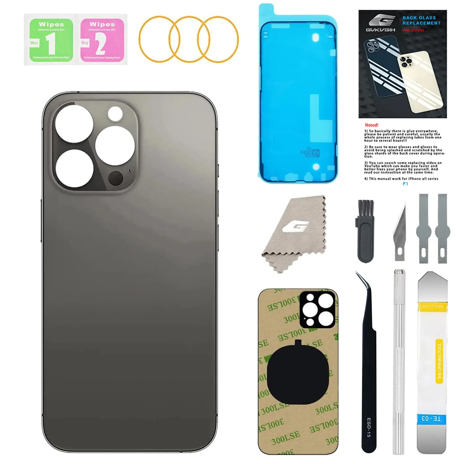 GUPFIX Back Glass Replacement for iPhone 12 Pro with Pre-Installed Adhesive & Repairing Tool Kits, Big Hole Rear Back Cover Glass