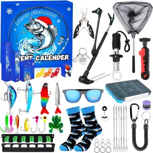 Fishing Advent Calendar for Men 2025-24 Days Fishing Tackle Advent Calendar with Lures, Tackle Box, Rod Holder, Christmas Countdown Gift for Him, Boys, Dad, Husband