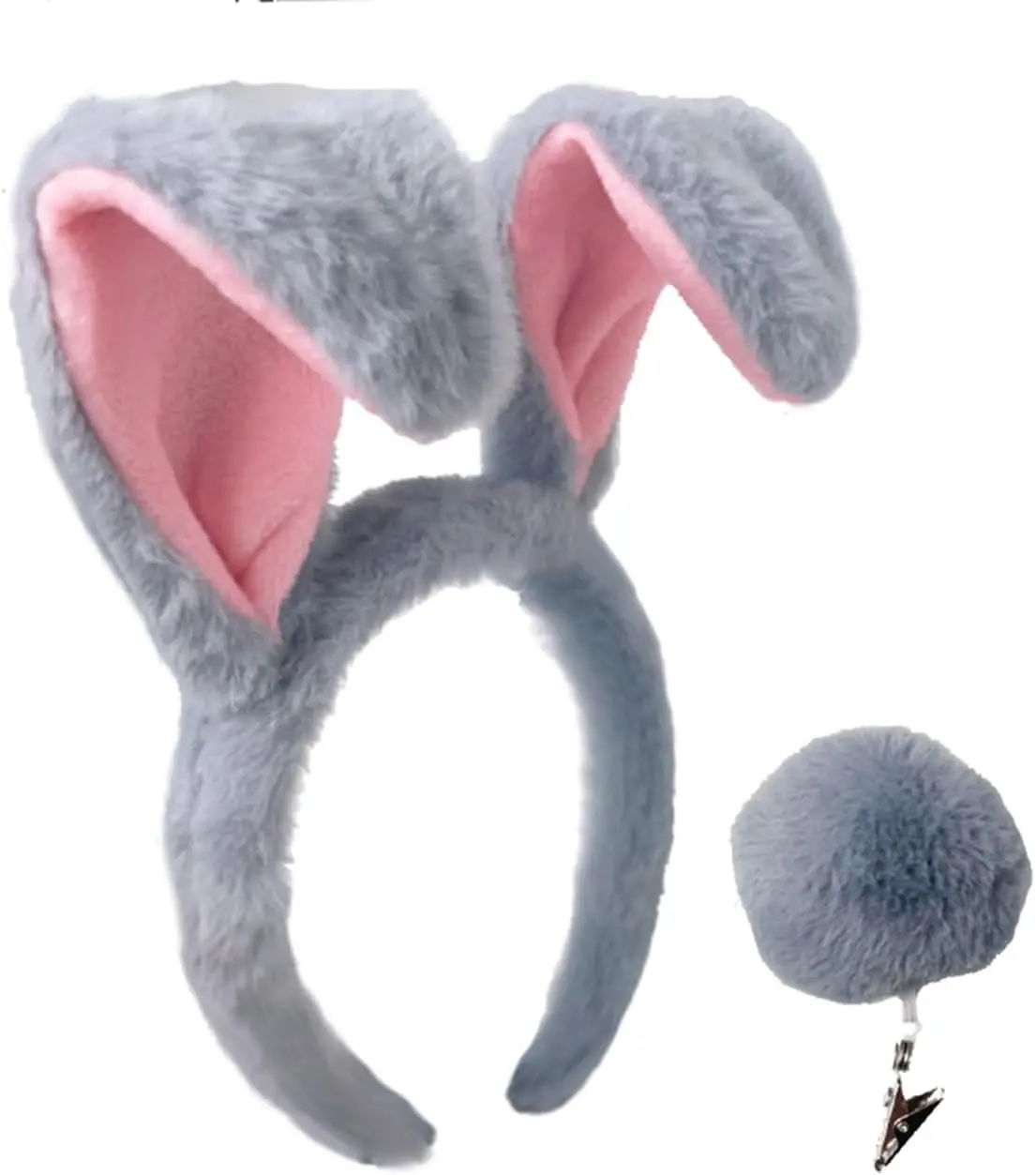 Bunny Ears Headband With Tail Plush Bunny Costume Accessories For Rabbit Cosplay Party Performance