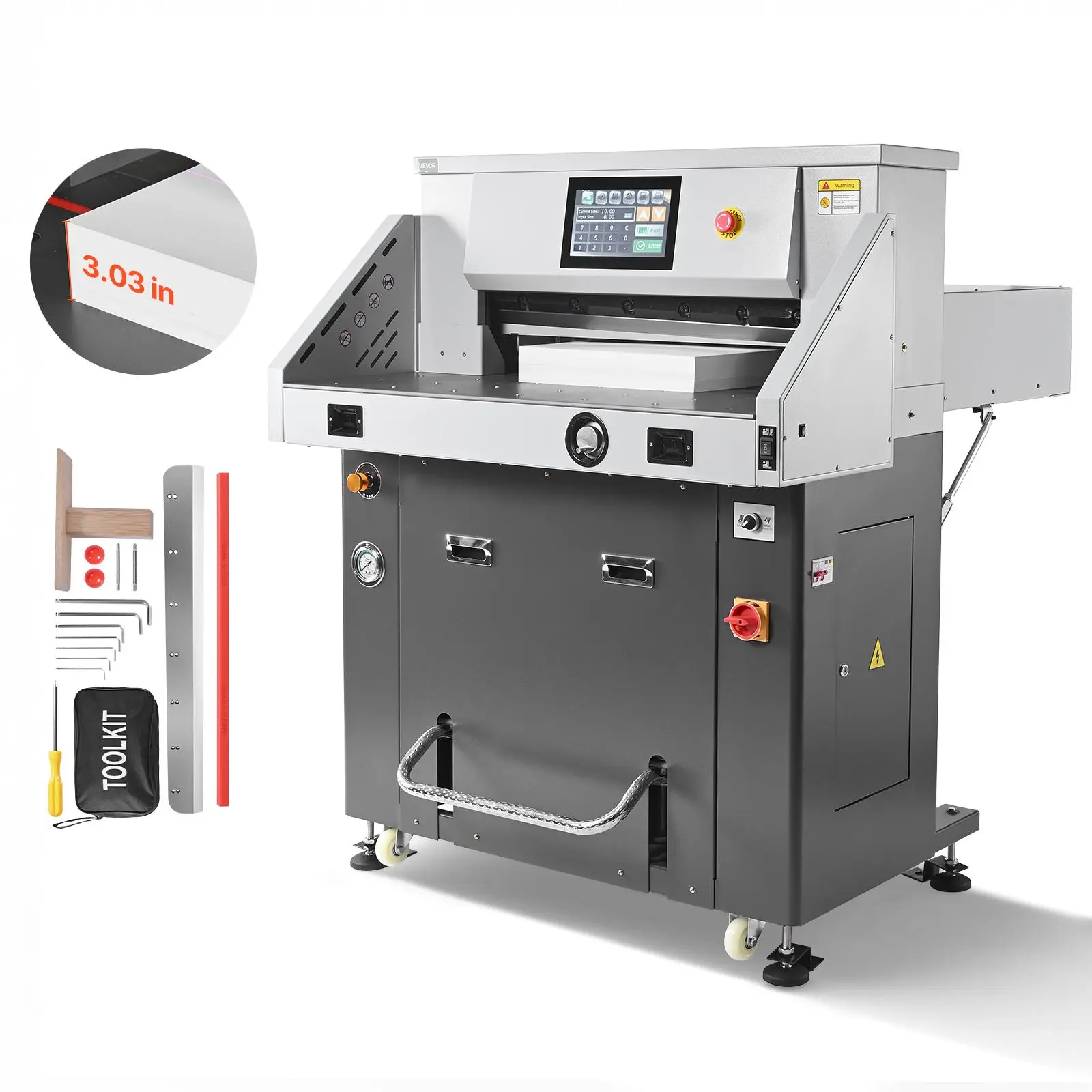 VEVOR Electric Paper Cutter Office Cutting Supply, 28in Metal Hydraulic Guillotine Trimmer, 3.03in Cutting Thickness, Infrared Function, Emergency Stop Button, Spare Blade for Menus, Books, Flyers