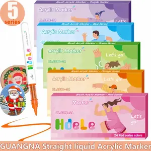 Guangna Acrylic Marker Set, 24 Bright Colors Markers for Crafts Art Supplies Professional Drawing Plastic Glass Metal Bamboo Canvas Rocks Ceramic Fabric Gift Ideas