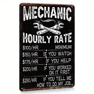 Rustic Sign Vintage Mechanic Hourly Rate Plaque Rustic home decor wall art sign durable vintage aluminum sign garage use  Metal Sign Humorous Garage Decor Artistic Wall Hanging for Home Yard Decoration - Signage