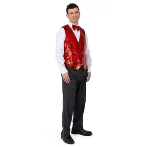 Sequin Vest with Bowtie For Adults | Sparkly Sleeveless Costume Vest with Adjustable Buckle & Front Button - Prom Party, Birthday & Holiday Events Dress-Up Accessory