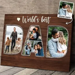 2D Flat, [Customized] 1pc, Personalized "Best Dad in The World" Canvas Collage with Custom Photo Upload - Heartfelt Gift from Daughter Or Son to Dad, Perfect for Living Room, Father'S Day Gift, Birthday Gift for Dad fathersdayg. whimsical home decor