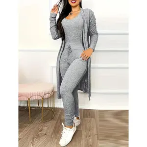 Jumpsuit and Jacket Set with Drawstring Pocket Design