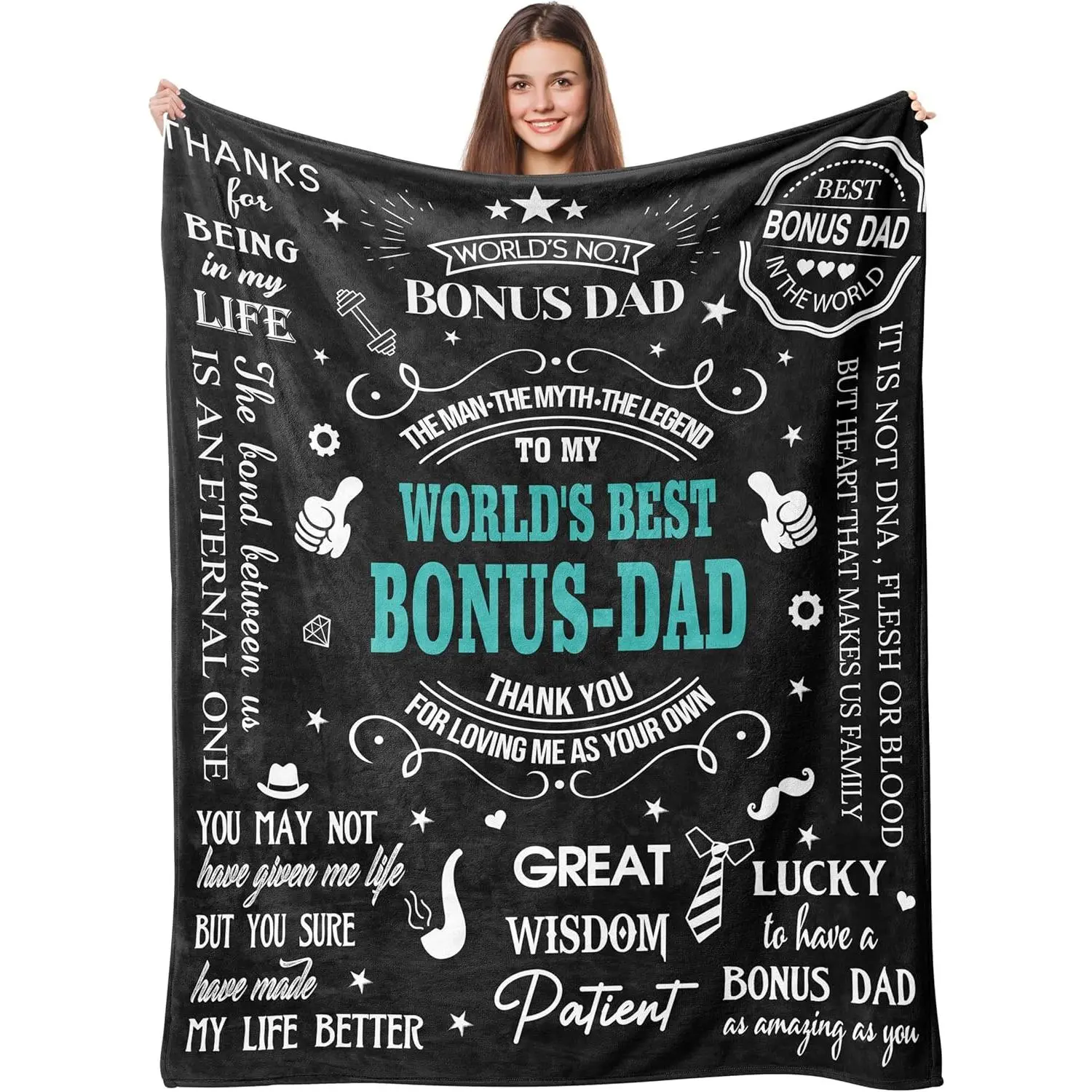 Bonus Dad Gifts Ideas, Step Dad Gifts from Daughter Son, Birthday Gifts for Bonus Dad, Bonus Dad Gifts for Fathers Day Christmas, Bonus Dad Blanket Gifts 60"X50"