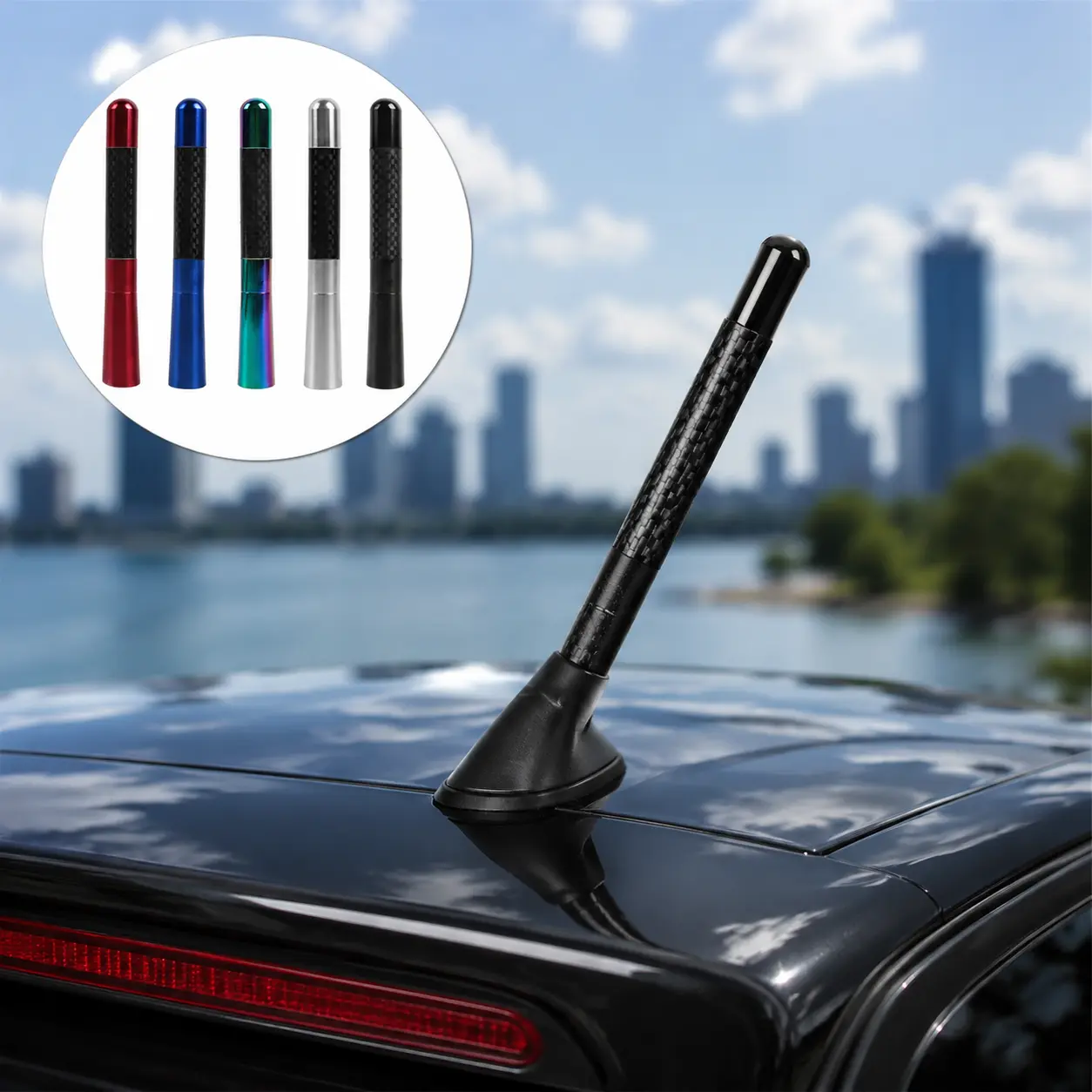 Universal Carbon Fiber Car Antenna Replacement – Short Stubby Shark Fin Style Radio Signal Antenna for Car Truck SUV – Aluminum Racing Decor Antenna (Red / Blue / Black / Silver / Gradient) #CarAccessories #CarAntenna #StubbyAntenna #CarUpgrade #JDMStyle