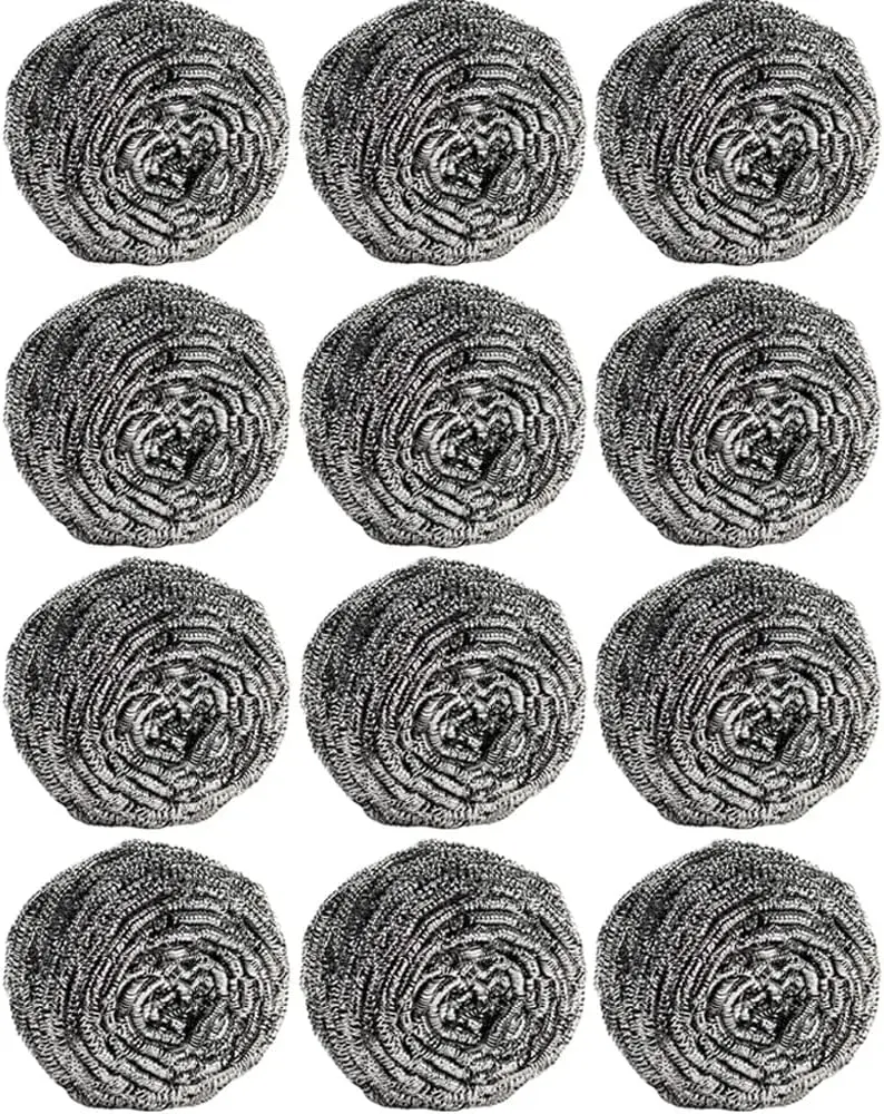 12Pcs Stainless Steel Wool Sponges & Scouring Pads - Heavy-Duty Scrubbers for Kitchen Cleaning Dishes, Pans, Ovens