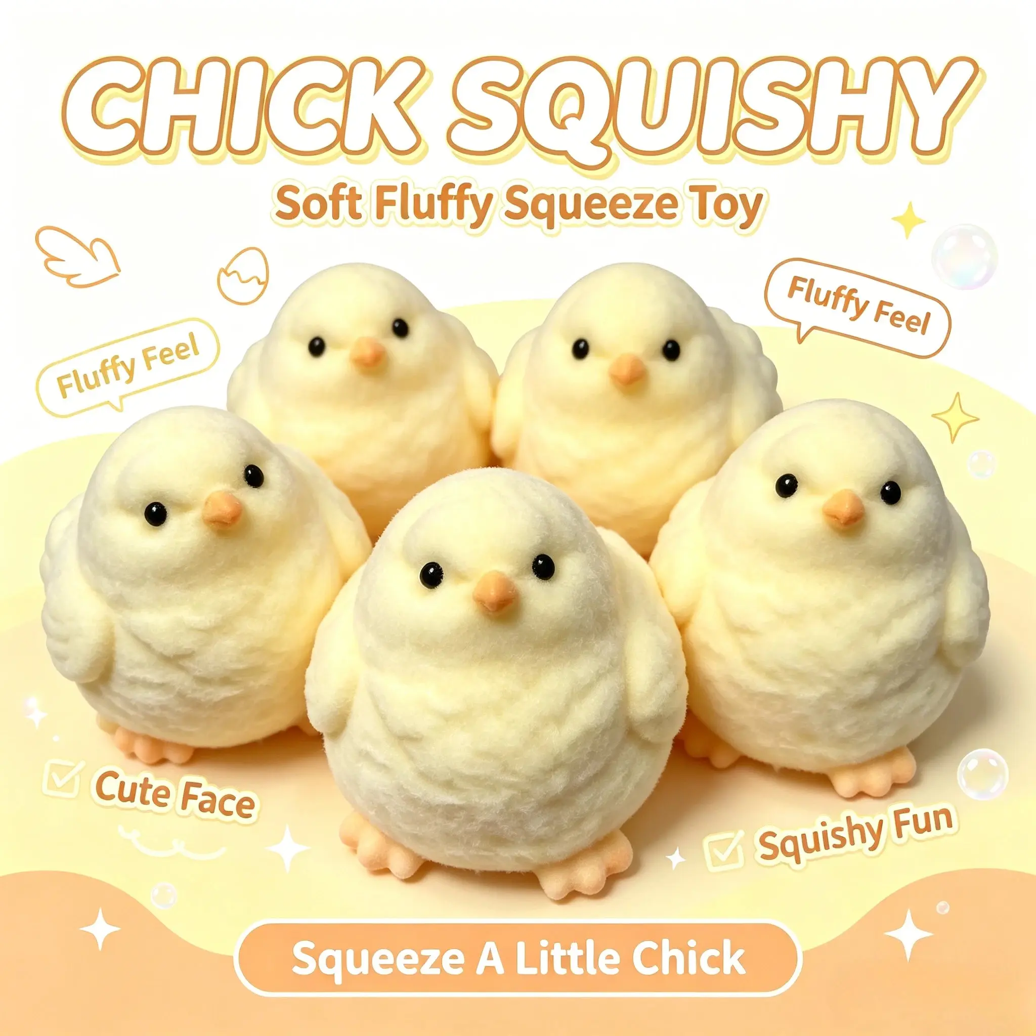 Hen Chicken Squeeze Prank Toy, Slow-Rise Soft-Plume Feel, Non-Slip Tear-Proof Lightweight Compact Odor-Free Quick-Clean Pliable Calming Tactile Fidget Play